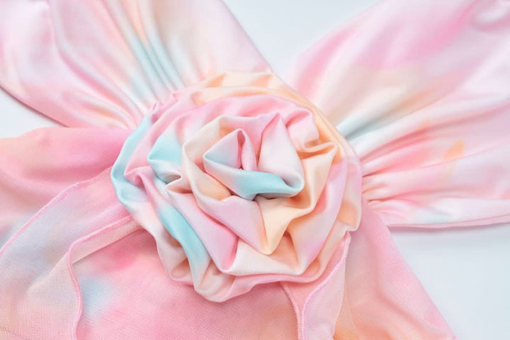 Halter flower applique ruffle backless slit maxi dress-final-sale