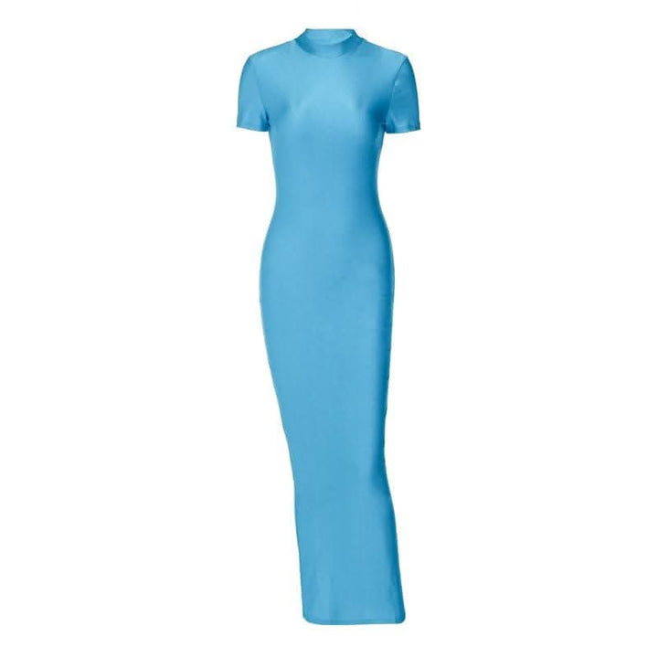Short sleeve high neck slit solid maxi dress-final-sale  | Festival Outfits Women