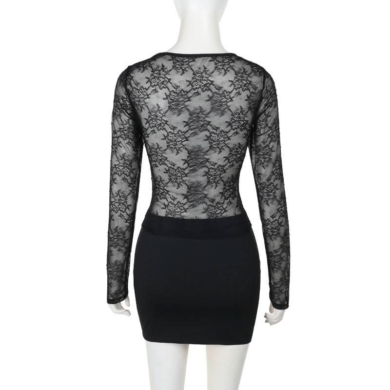 Crewneck long sleeve lace mini skirt set  | Festival Outfits Women