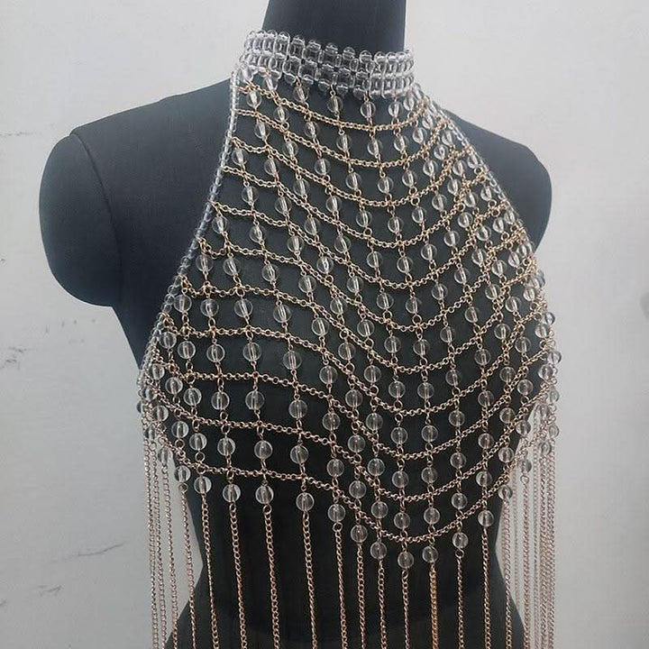 Halter hollow out metal chain backless cut out top  | Festival Outfits Women