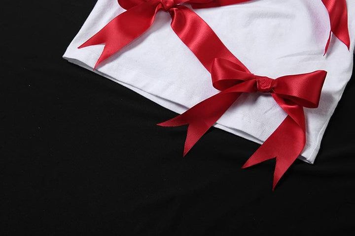 Takalmin ɗaukar kaya na gajeren hannu na bowknot crewneck | Kayan Biki na Mata