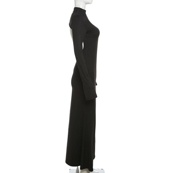 Backless high neck long sleeve solid maxi dress-final-sale  | Festival Outfits Women