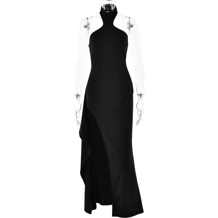 Halter high slit zip-up irregular maxi dress-final-sale  | Festival Outfits Women