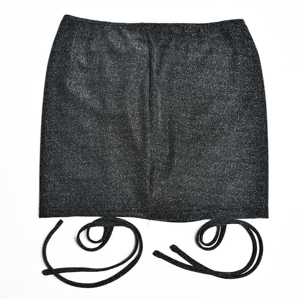 Drawstring textured backless solid bodysuit mini skirt set-final-sale  | Festival Outfits Women