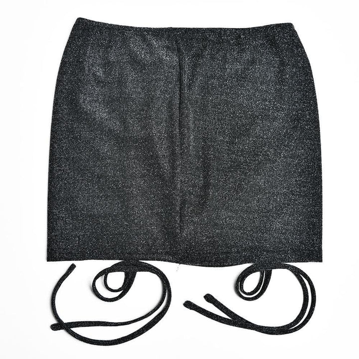 Drawstring textured backless solid bodysuit mini skirt set-final-sale  | Festival Outfits Women