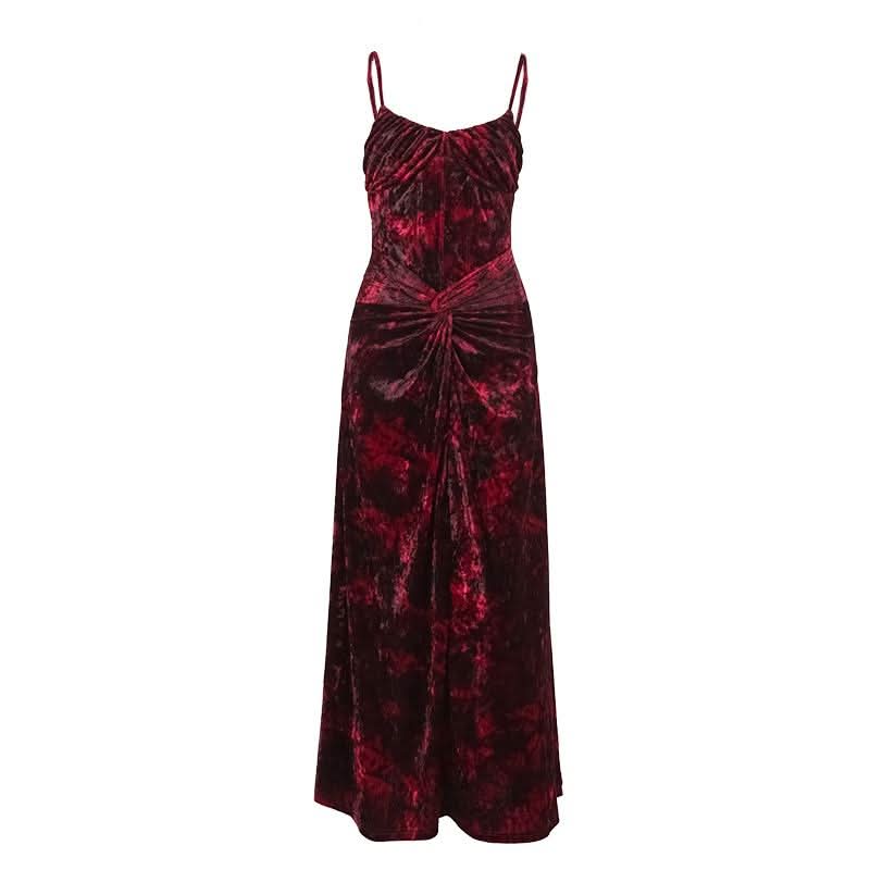Ruched v neck zip-up print contrast cami maxi dress  | Festival Outfits Women
