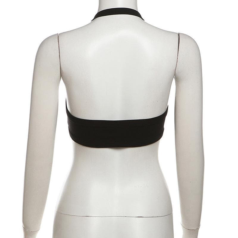 Halter hollow out buckle backless crop cut out top  | Festival Outfits Women