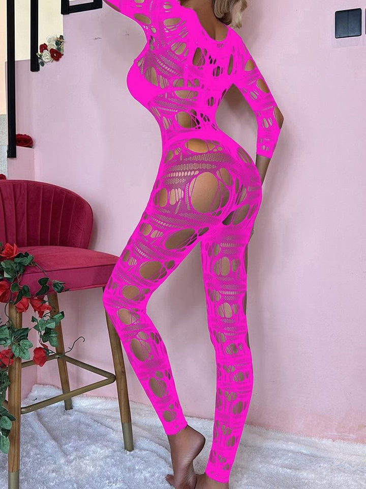 Long sleeve net hollow out padded bodystocking  | Festival Outfits Women