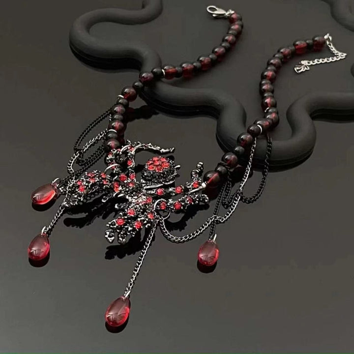 Spider pendant red metal chain layered necklace  | Festival Outfits Women