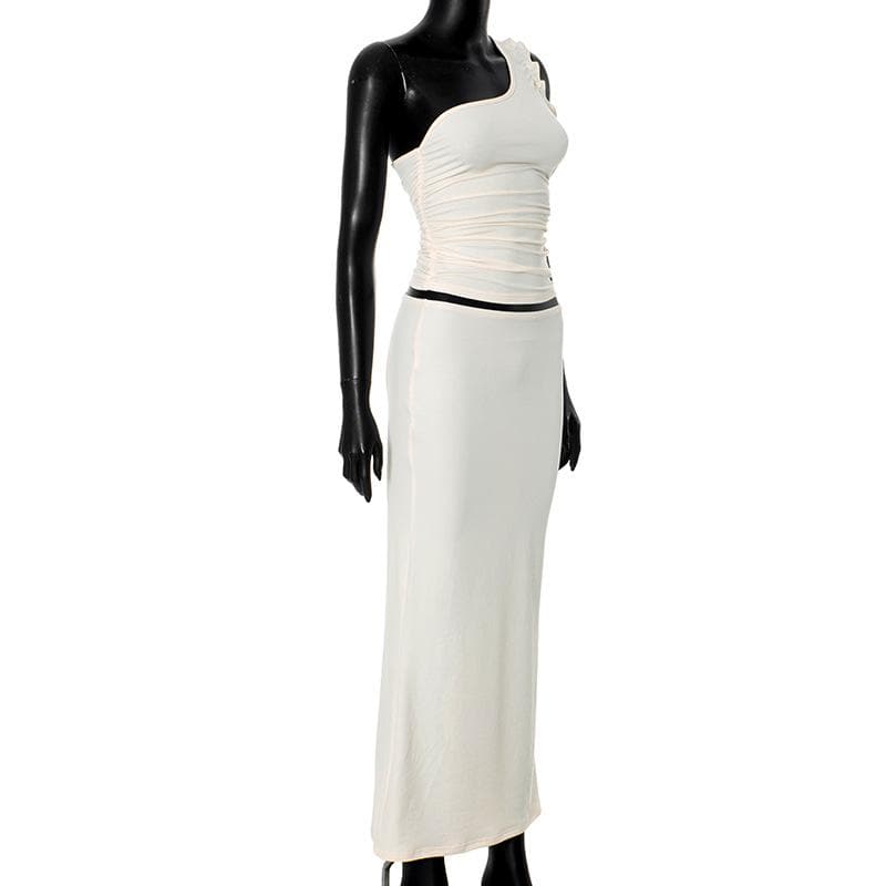 One shoulder ruffle irregular maxi skirt set  | Festival Outfits Women