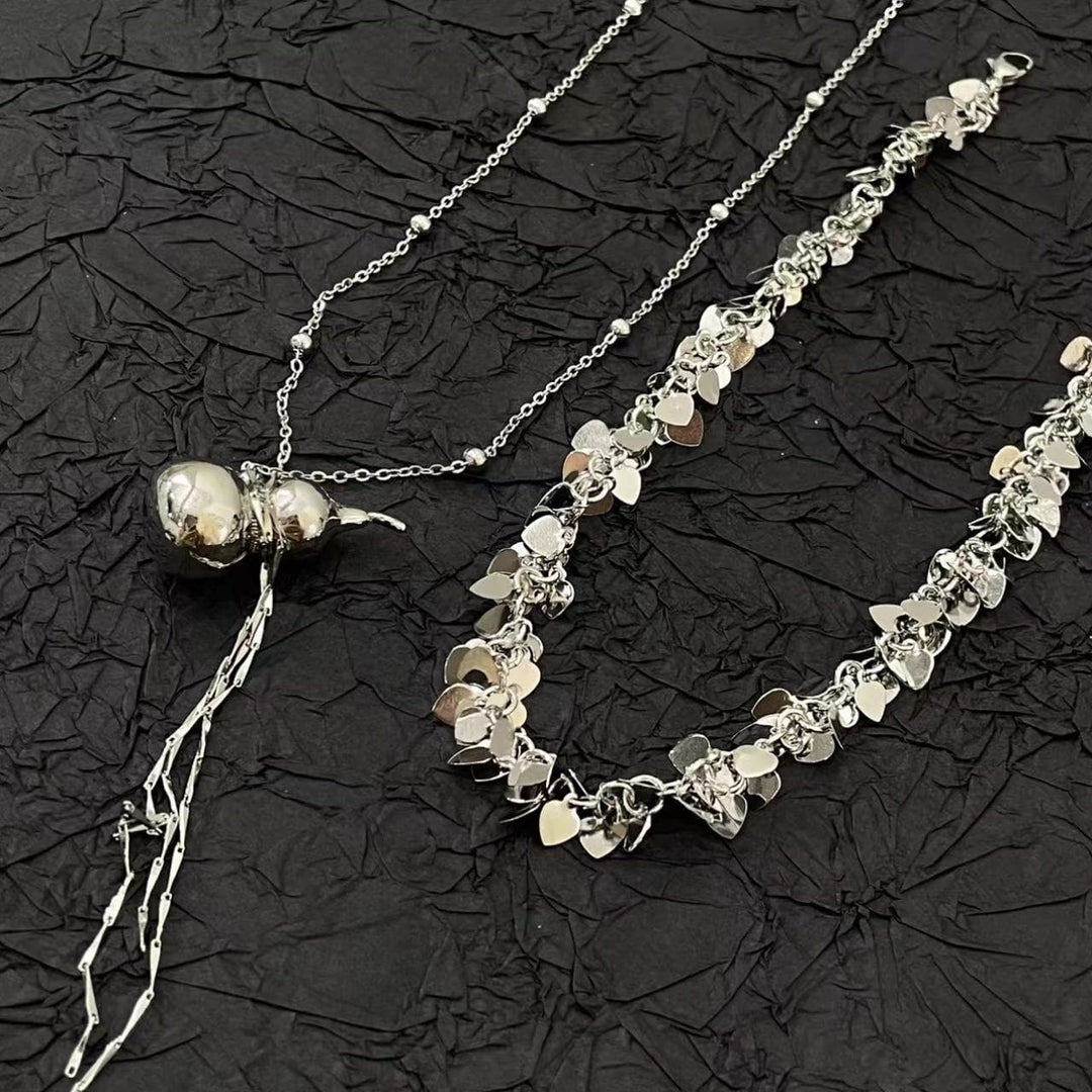 Gourd pendant glitter metal chain 2 pcs choker necklace  | Festival Outfits Women