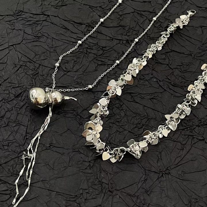 Gourd pendant glitter metal chain 2 pcs choker necklace  | Festival Outfits Women