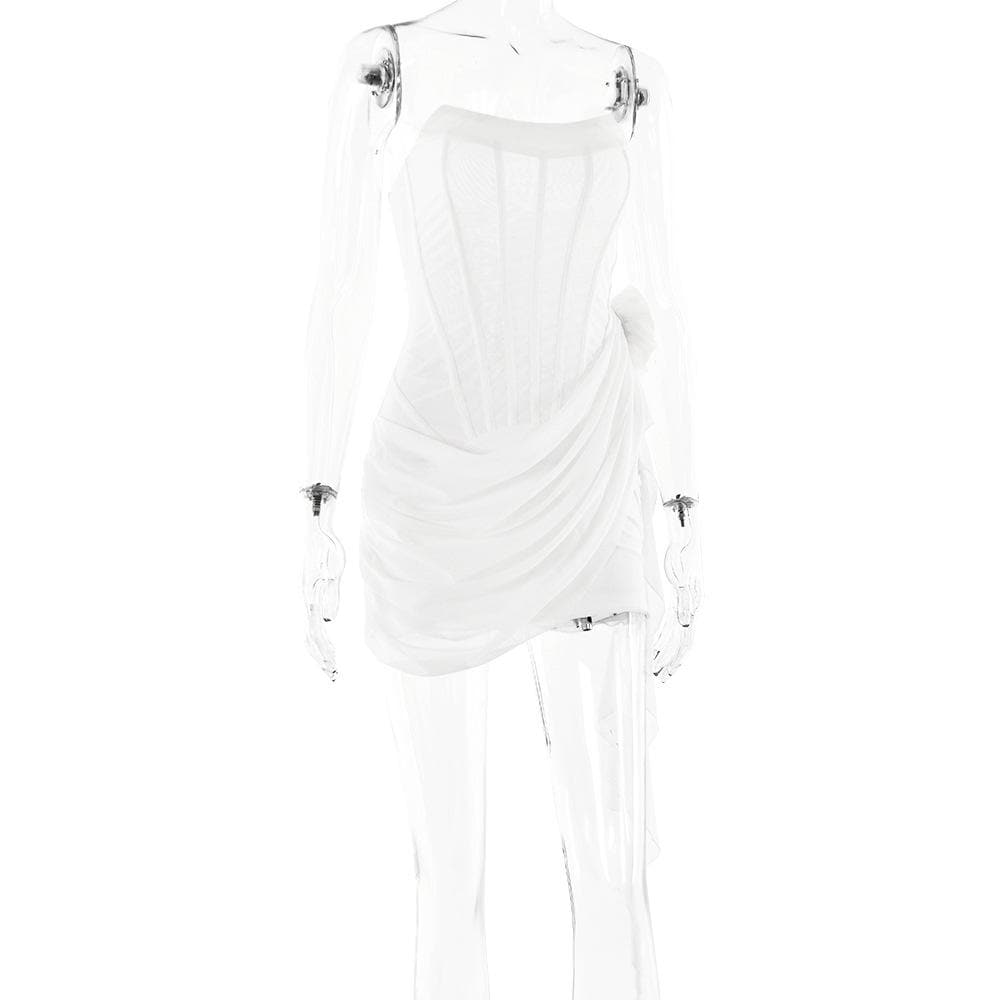 U neck bustier ruffle flower applique tube mini dress  | Festival Outfits Women