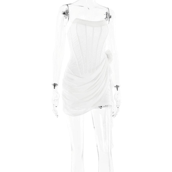 U neck bustier ruffle flower applique tube mini dress  | Festival Outfits Women