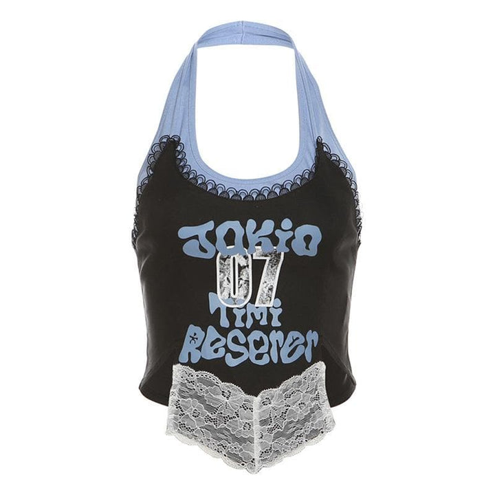 Halter lace patchwork letter pattern top-final-sale  | Festival Outfits Women