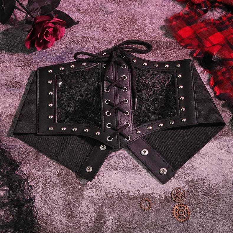 Rivet lace up glitter button corset  | Festival Outfits Women