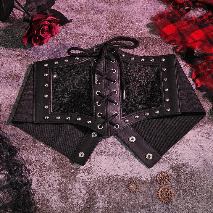 Rivet lace up glitter button corset  | Festival Outfits Women