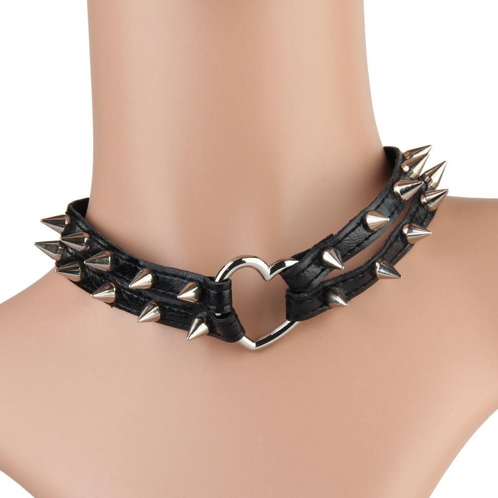 Heart rivet decor PU leather choker necklace  | Festival Outfits Women