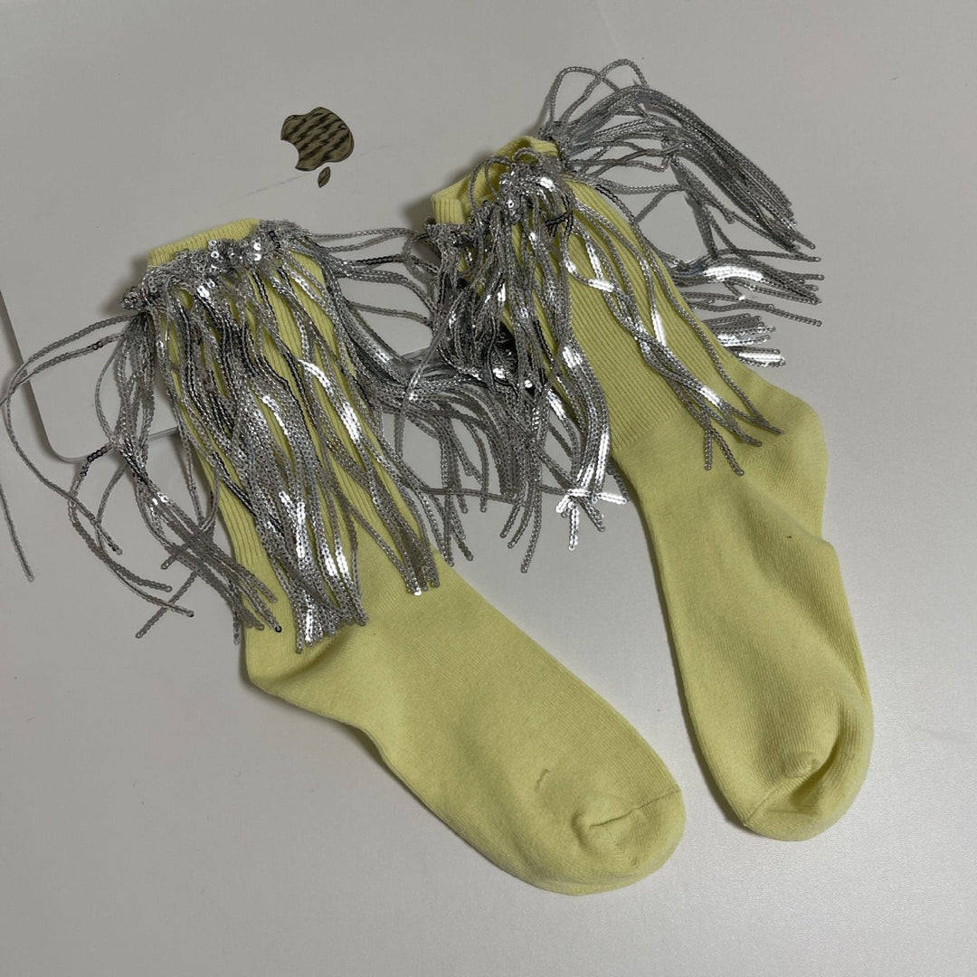 Tassels glitter contrast socks  | Festival Outfits Women