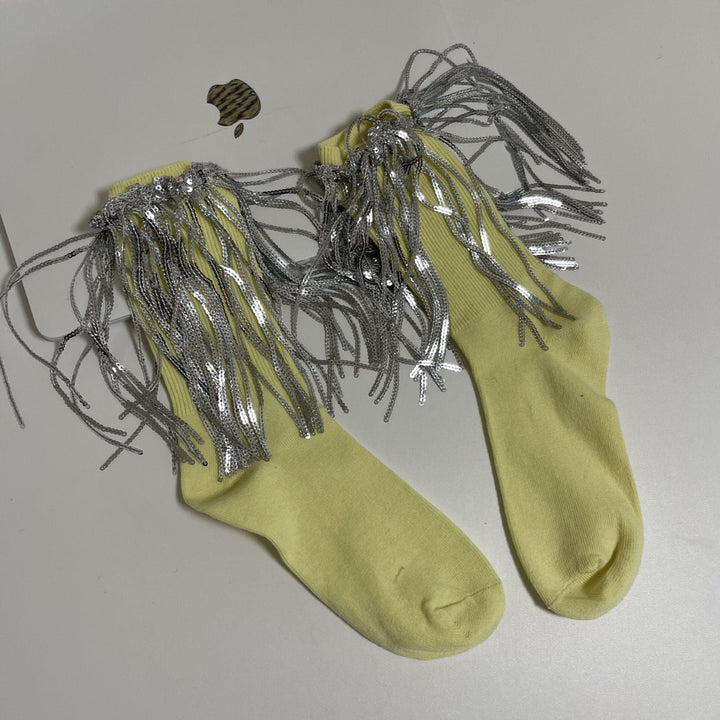 Tassels glitter contrast socks  | Festival Outfits Women