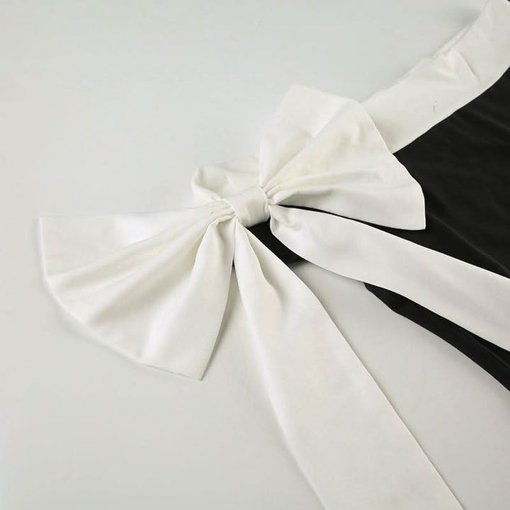 Bowknot off shoulder irregular contrast maxi dress  | Festival Outfits Women