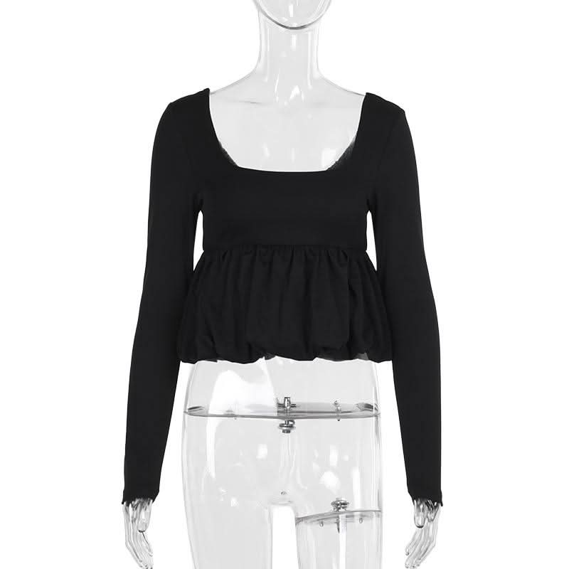 U neck long sleeve solid top  | Festival Outfits Women