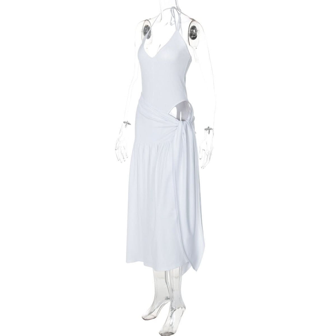 Halter v neck knotted slit maxi skirt set  | Festival Outfits Women