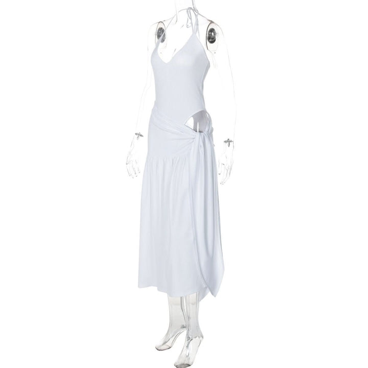 Halter v neck knotted slit maxi skirt set  | Festival Outfits Women