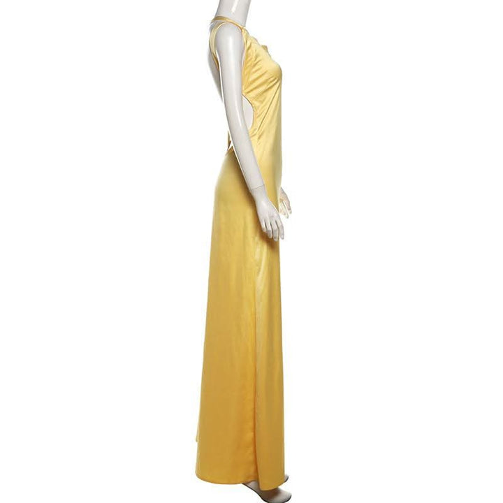 One shoulder satin backless knotted maxi dress  | Festival Outfits Women