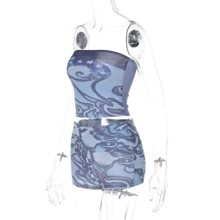 Abstract print backless contrast tube pant set-final-sale