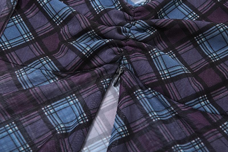 V neck plaid print bowknot crop top  | Festival Outfits Women