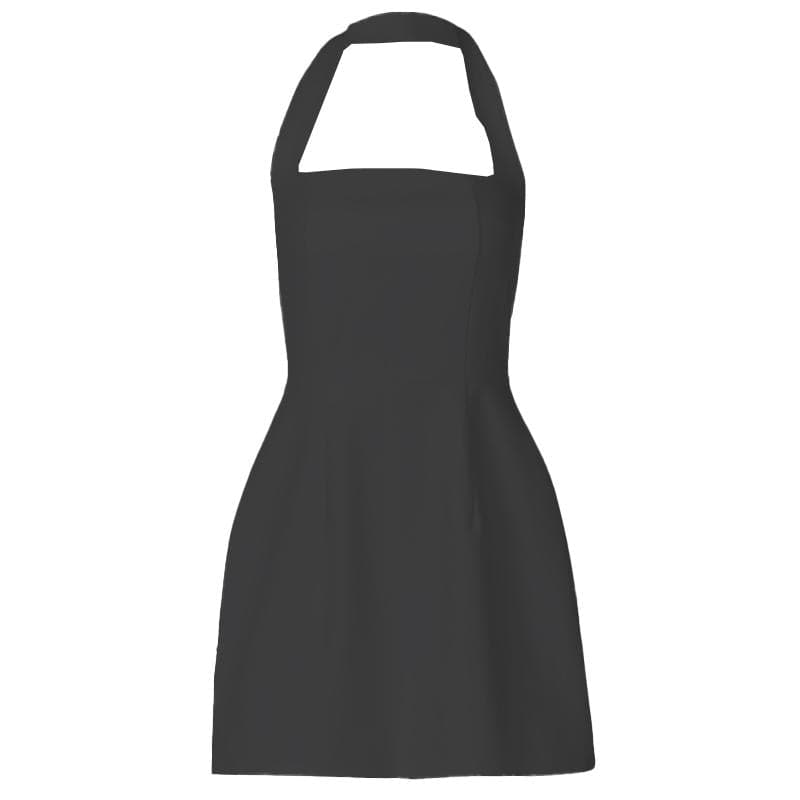 Halter solid ruched stitch zip-up mini dress  | Festival Outfits Women