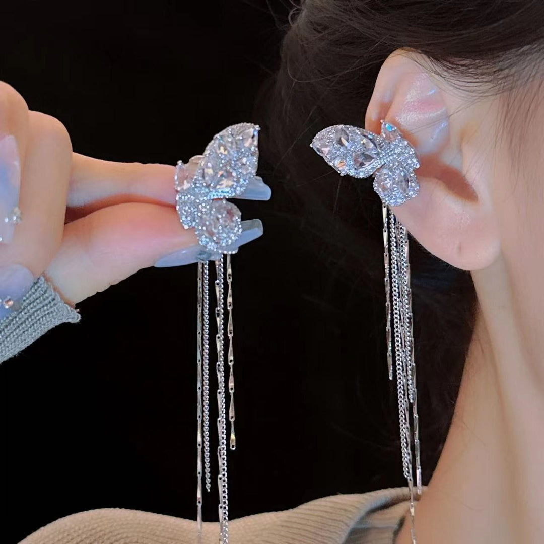 Butterfly rhinestone tassels 1 pair earrings  | Festival Outfits Women