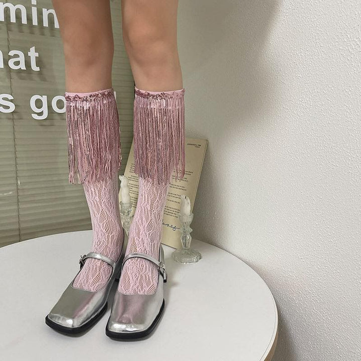Glitter lace tassels long socks  | Festival Outfits Women