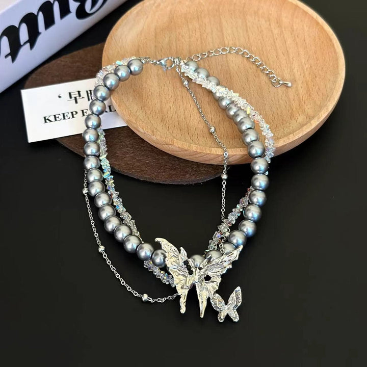 Butterfly decor layered faux pearl choker necklace  | Festival Outfits Women