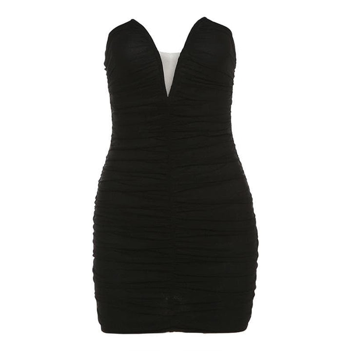 V neck ruched solid mesh tube mini dress  | Festival Outfits Women