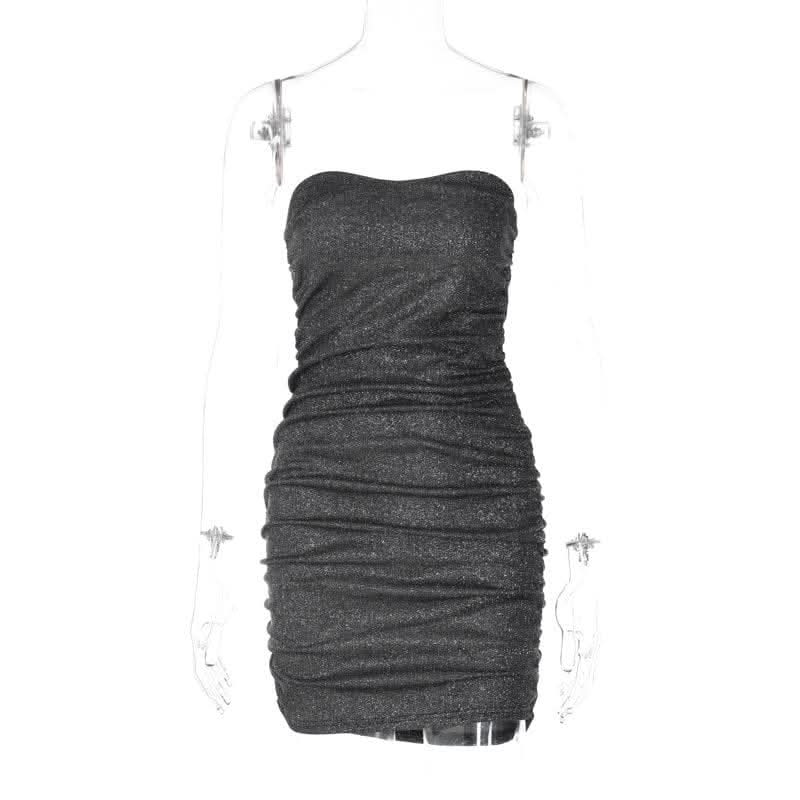 Textured solid ruched backless tube mini dress-final-sale  | Festival Outfits Women