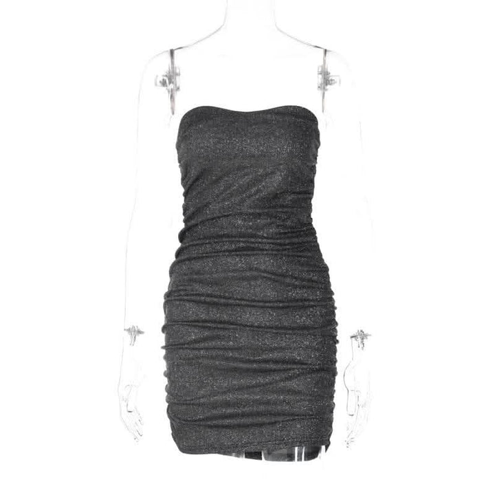 Textured solid ruched backless tube mini dress-final-sale  | Festival Outfits Women