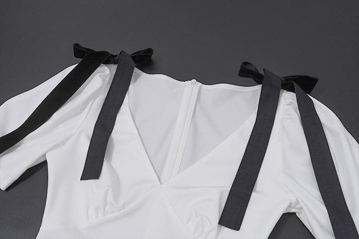 Riga mai gajeren hannu mai siffar bowknot v neck maxi | Kayan Biki na Mata