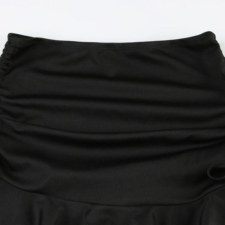 Ruched drawstring A line solid mini skirt  | Festival Outfits Women