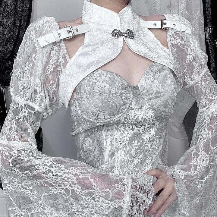Long flared sleeve lace buckle shrug top  | Festival Outfits Women