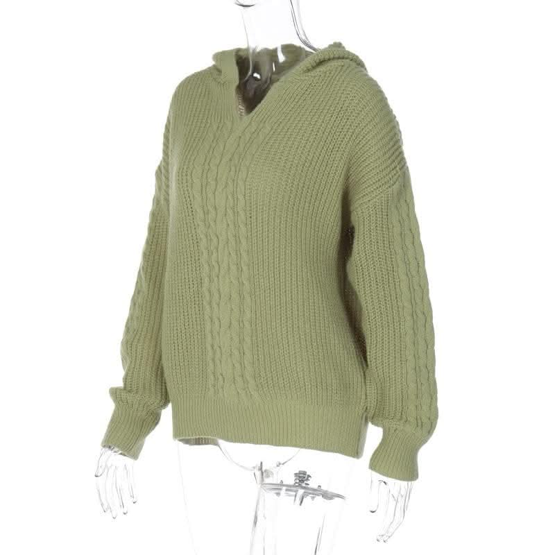 Hoodie long sleeve knitted solid v neck top-final-sale  | Festival Outfits Women