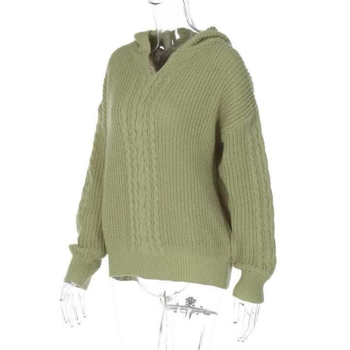 Hoodie long sleeve knitted solid v neck top-final-sale  | Festival Outfits Women