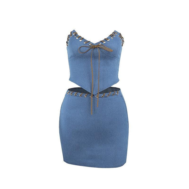 Siket ɗin siket mai tsini mai siffar zip mai kama da na Denim | Kayan Biki na Mata