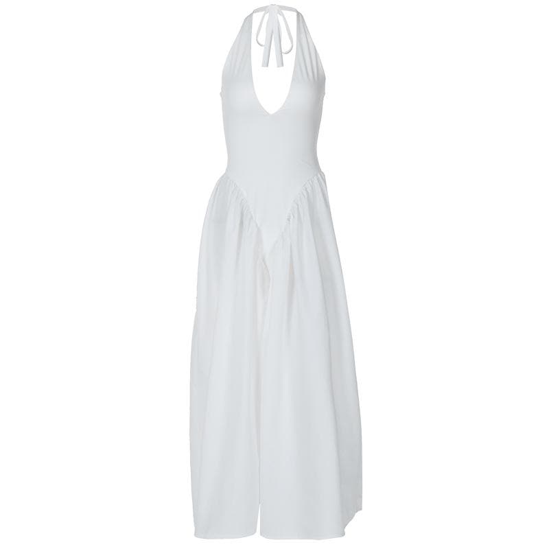 Halter v neck ruched knotted midi dress  | Festival Outfits Women