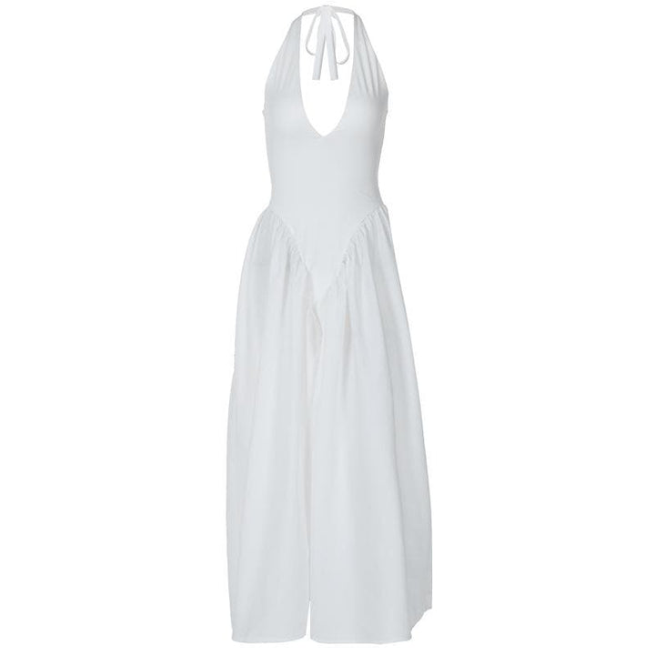 Halter v neck ruched knotted midi dress  | Festival Outfits Women