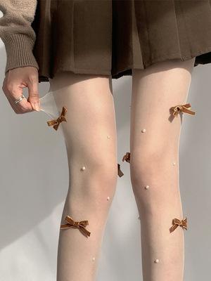 Sheer mesh faux pearl bowknot tights  | Festival Outfits Women