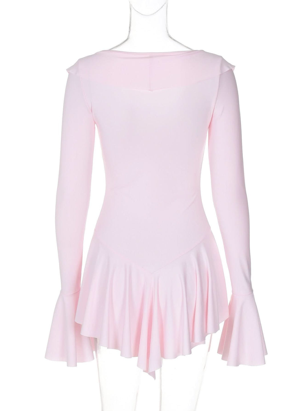V neck long flared sleeve self tie ruffle mini dress  | Festival Outfits Women