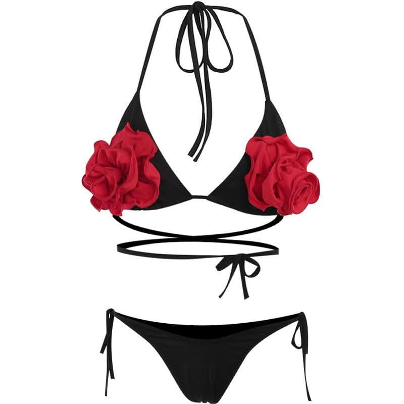 Halter self tie contrast flower applique cross back pant set-final-sale  | Festival Outfits Women