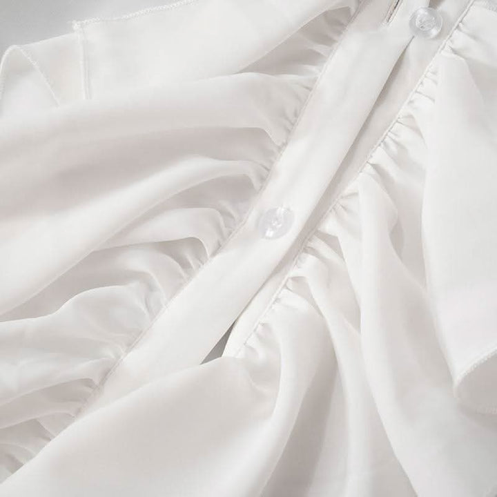 Long flared sleeve ruched ruffle button solid top-final-sale  | Festival Outfits Women